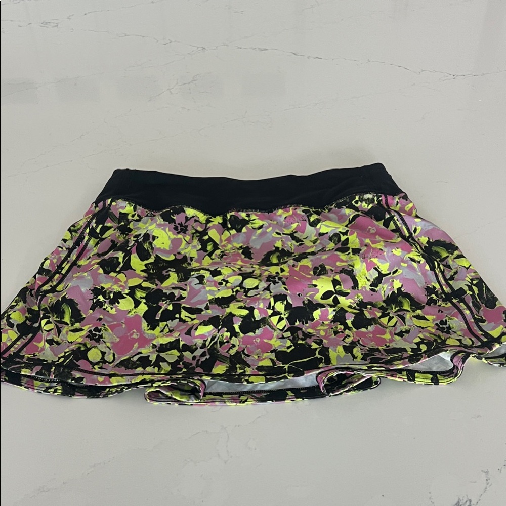 Lululemon Athletica Black and Pink Floral Mini Skirt